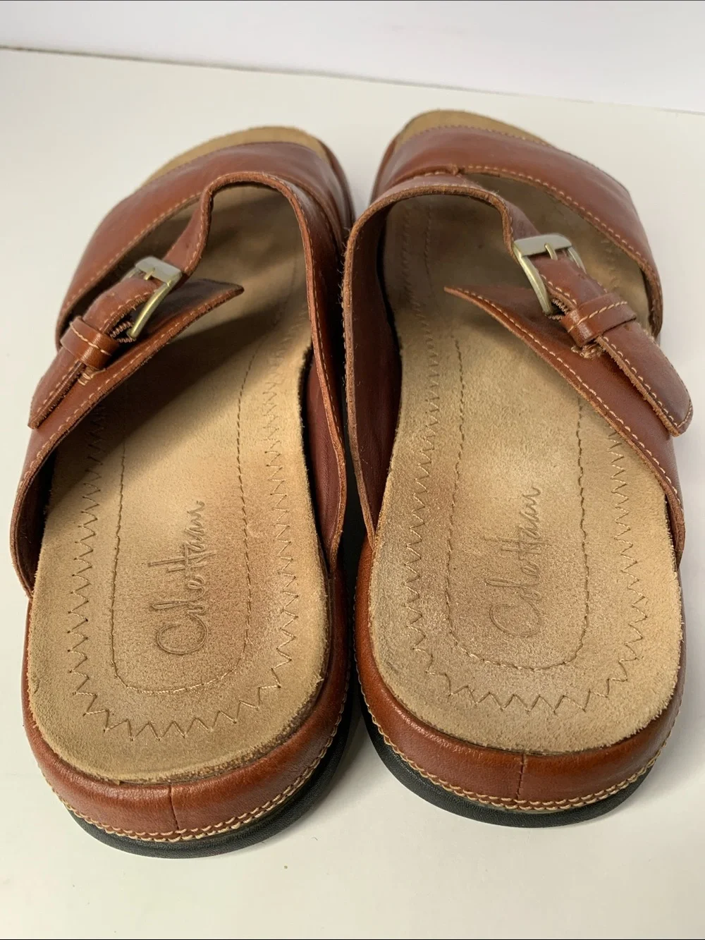 Cole Haan Cognac Brown Leather Slide Mules with Buckle. Size Men's 9M